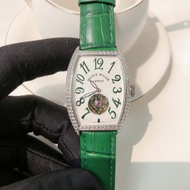 Franck Muller Cowhide Strap Roman Numeral Dial Watch Green