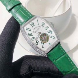 Franck Muller Cowhide Strap Roman Numeral Dial Watch Green