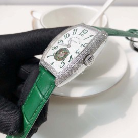 Franck Muller Cowhide Strap Roman Numeral Dial Watch Green