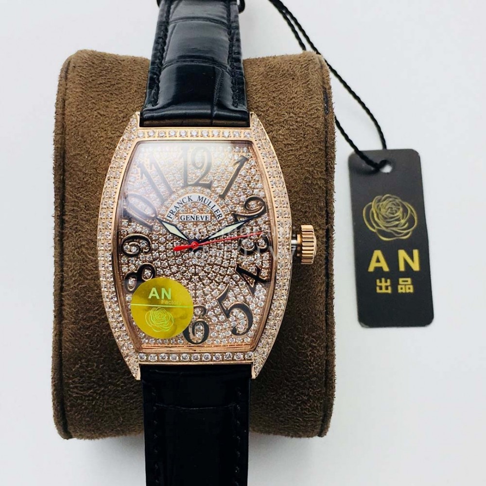 Franck Muller An Factory Diamond Dial Leather Strap Watch Gold