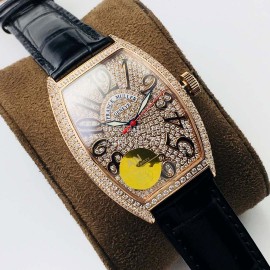 Franck Muller An Factory Diamond Dial Leather Strap Watch Gold