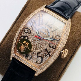 Franck Muller An Factory Diamond Dial Leather Strap Watch Gold