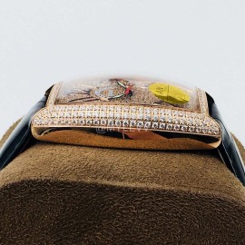 Franck Muller An Factory Diamond Dial Leather Strap Watch Gold