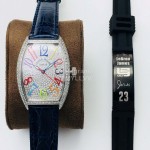 Franck Muller An Factory Diamond Dial Leather Strap Watch Silver