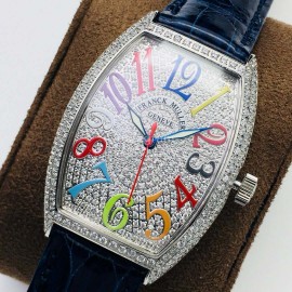 Franck Muller An Factory Diamond Dial Leather Strap Watch Silver