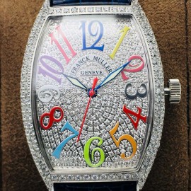 Franck Muller An Factory Diamond Dial Leather Strap Watch Silver