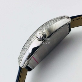 Franck Muller An Factory Diamond Dial Leather Strap Watch Silver