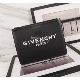 Givenchy White Horizontal Stripes Letter Logo Leather Handbag Black