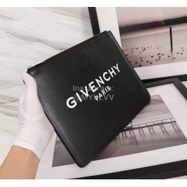 Givenchy White Horizontal Stripes Letter Logo Leather Handbag Black