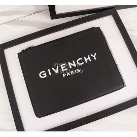 Givenchy White Horizontal Stripes Letter Logo Leather Handbag Black