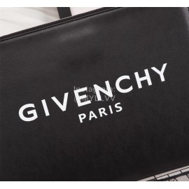 Givenchy White Horizontal Stripes Letter Logo Leather Handbag Black