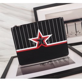 Givenchy Vertical Stripes Color Star Pattern Cowhide Handbag Black