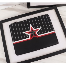 Givenchy Vertical Stripes Color Star Pattern Cowhide Handbag Black