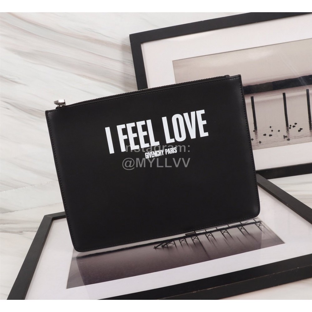 Givenchy White Horizontal Stripes Letter Pattern Cowhide Handbag Black