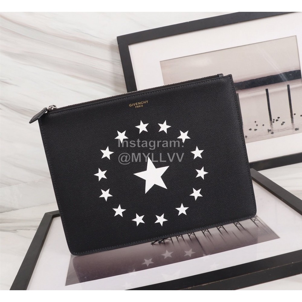 Givenchy Aperture Surround Five-Star Pattern Leather Handbag Black