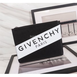 Givenchy White Twill Letter Logo Cowhide Clutch Black
