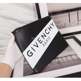 Givenchy White Twill Letter Logo Cowhide Clutch Black