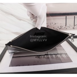 Givenchy White Twill Letter Logo Cowhide Clutch Black
