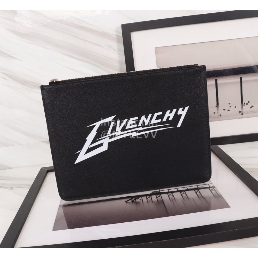 Givenchy White Letter Brand Logo Leather Handbag Black