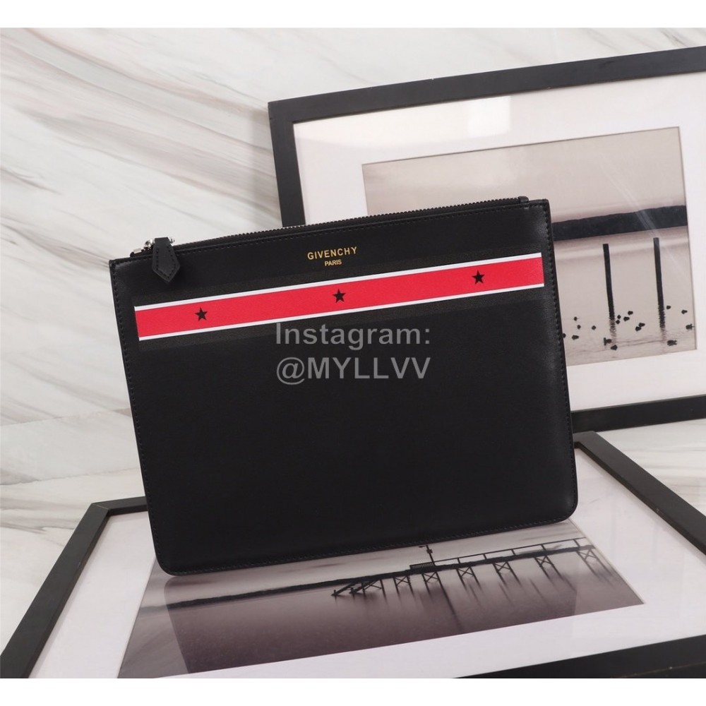Givenchy Red Horizontal Five-Pointed Star Pattern Leather Handbag Black