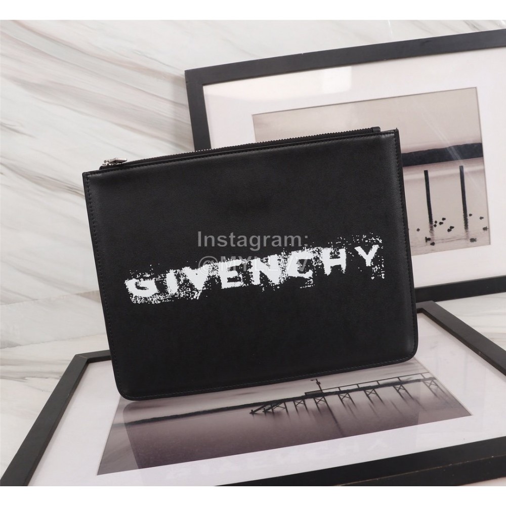 Givenchy Streamer White Letter Pattern Leather Handbag Black