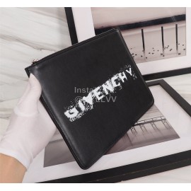 Givenchy Streamer White Letter Pattern Leather Handbag Black
