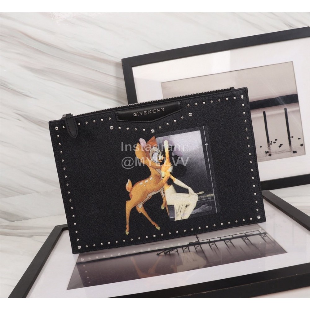 Givenchy Polka Dot Surrounding Elk Portrait Pattern Leather Handbags Black