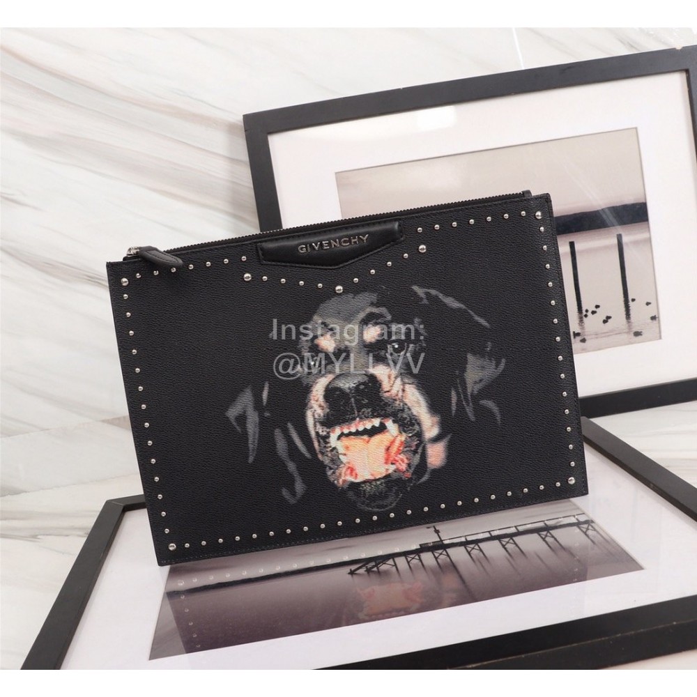 Givenchy Polka Dot Surrounding Elk Portrait Pattern Leather Handbag Black