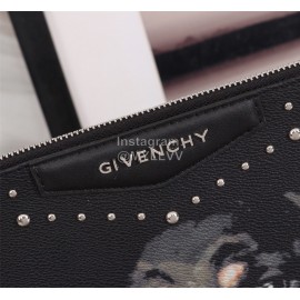 Givenchy Polka Dot Surrounding Elk Portrait Pattern Leather Handbag Black