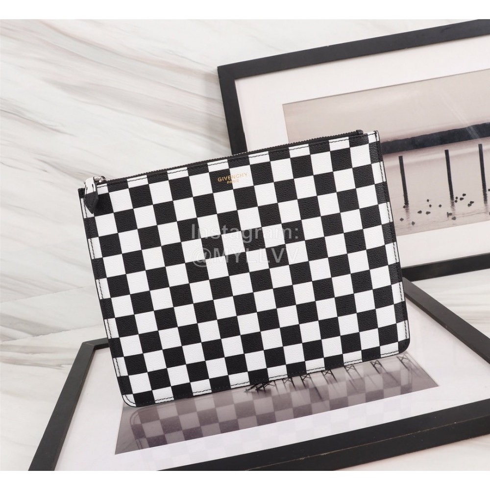Givenchy Black And White Four Grid Pattern Leather Handbag Black