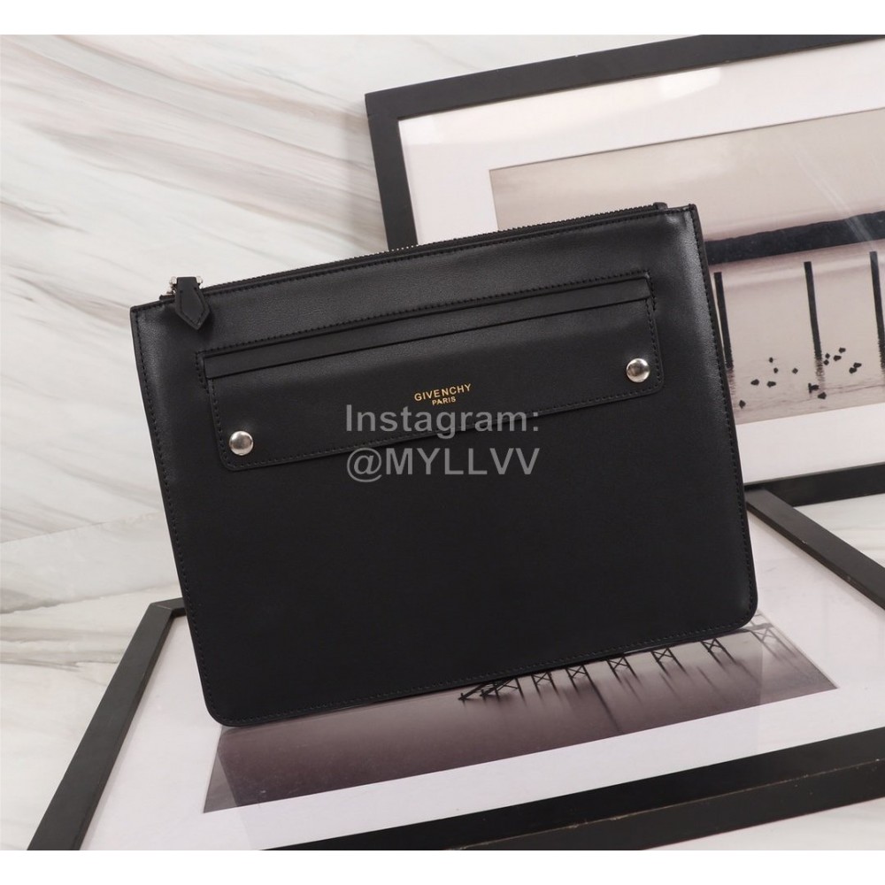 Givenchy Double Gold Letter Logo Leather Handbag Black