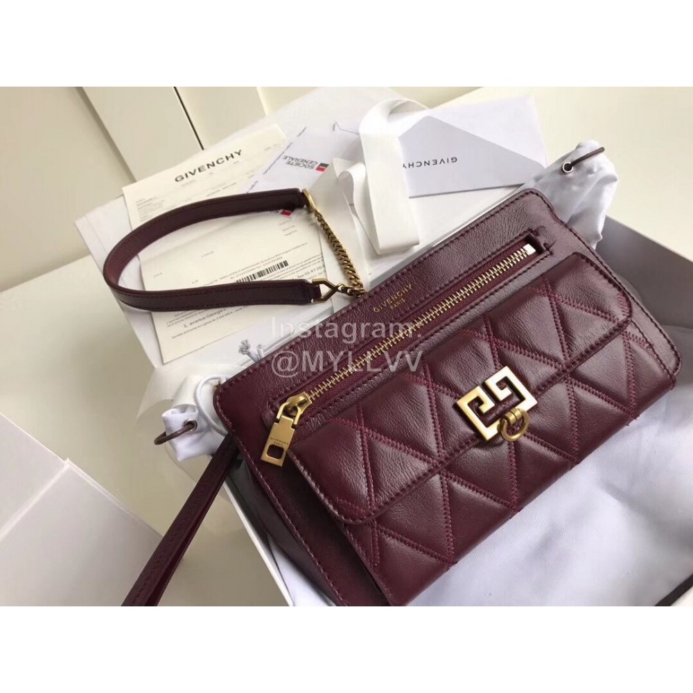 Givenchy Pocket Diamond Long Chain Shoulder Diagonal Bag Wine Red