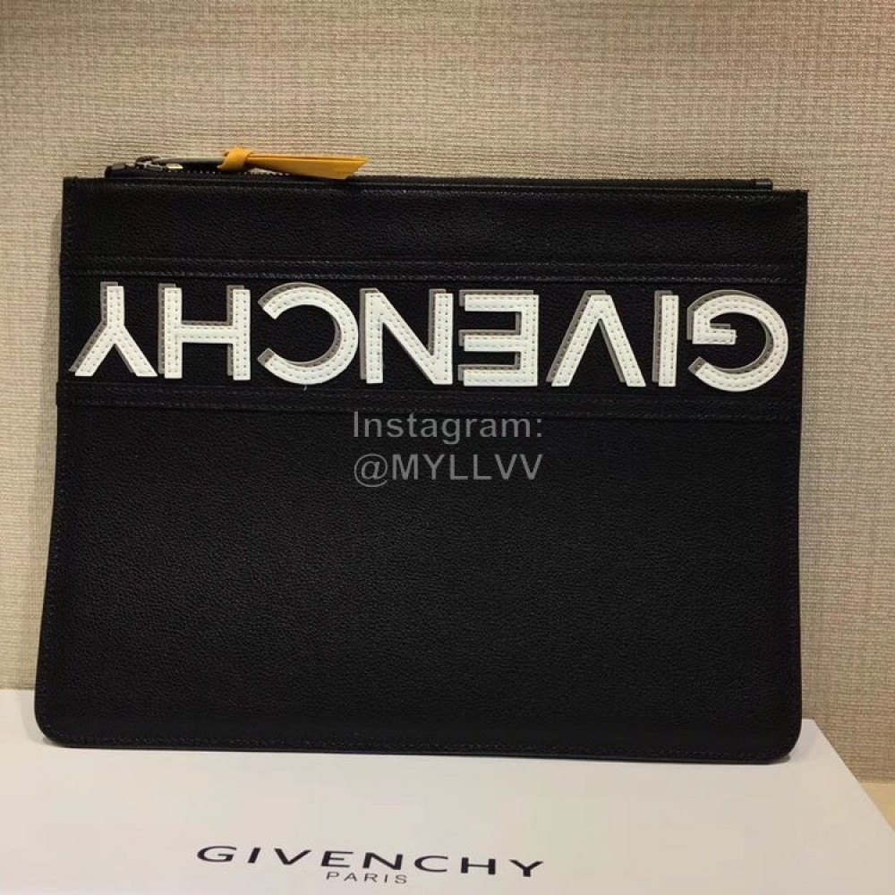 Givenchy White Letter Logo Leather Handbag Pure Black