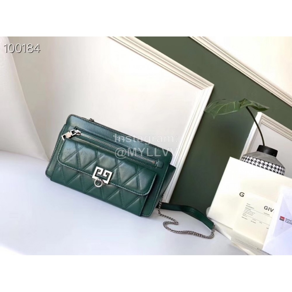 Givenchy Pocket Diamond Long Chain One-Shoulder Diagonal Bag Olive Green 0168