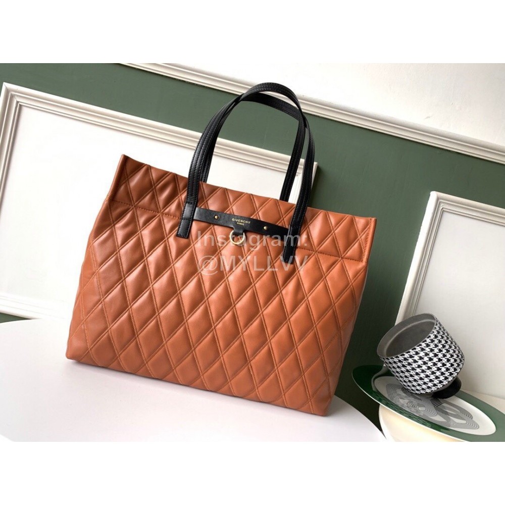 Givenchy Sheepskin Quilted Diamond One Shoulder Tote Shopping Bag Brown