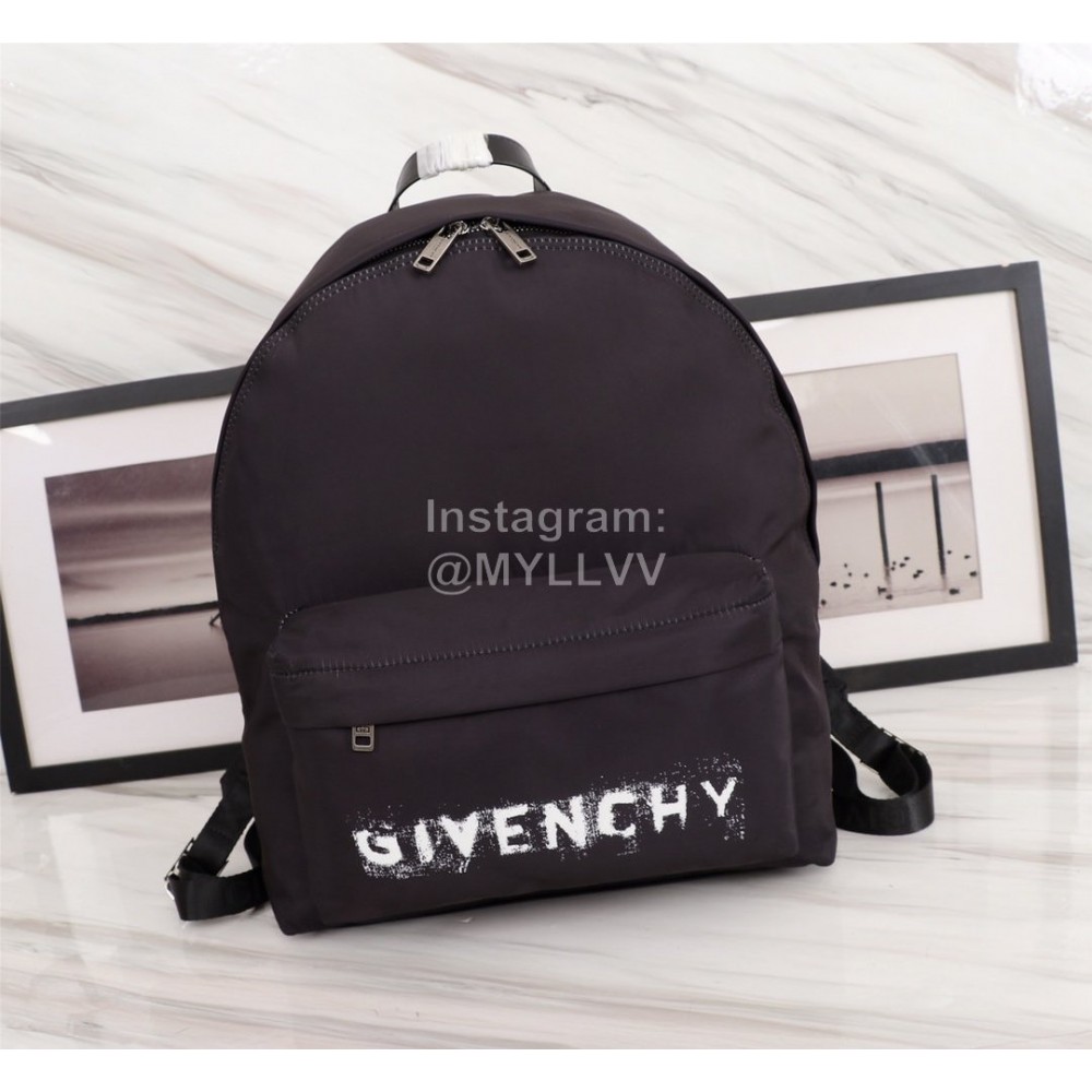 Givenchy White Smudged Letter Logo Double Shoulder Leather Backpack Black