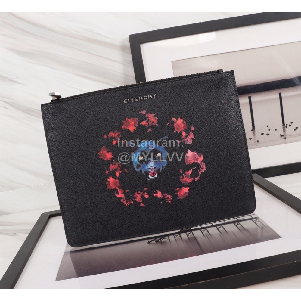 Givenchy Wolf Head Flame Pattern Clutch Black