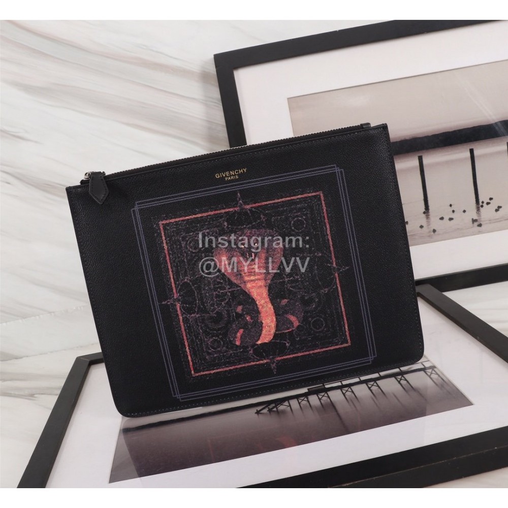 Givenchy Square Pink Snake Pattern Clutch Black