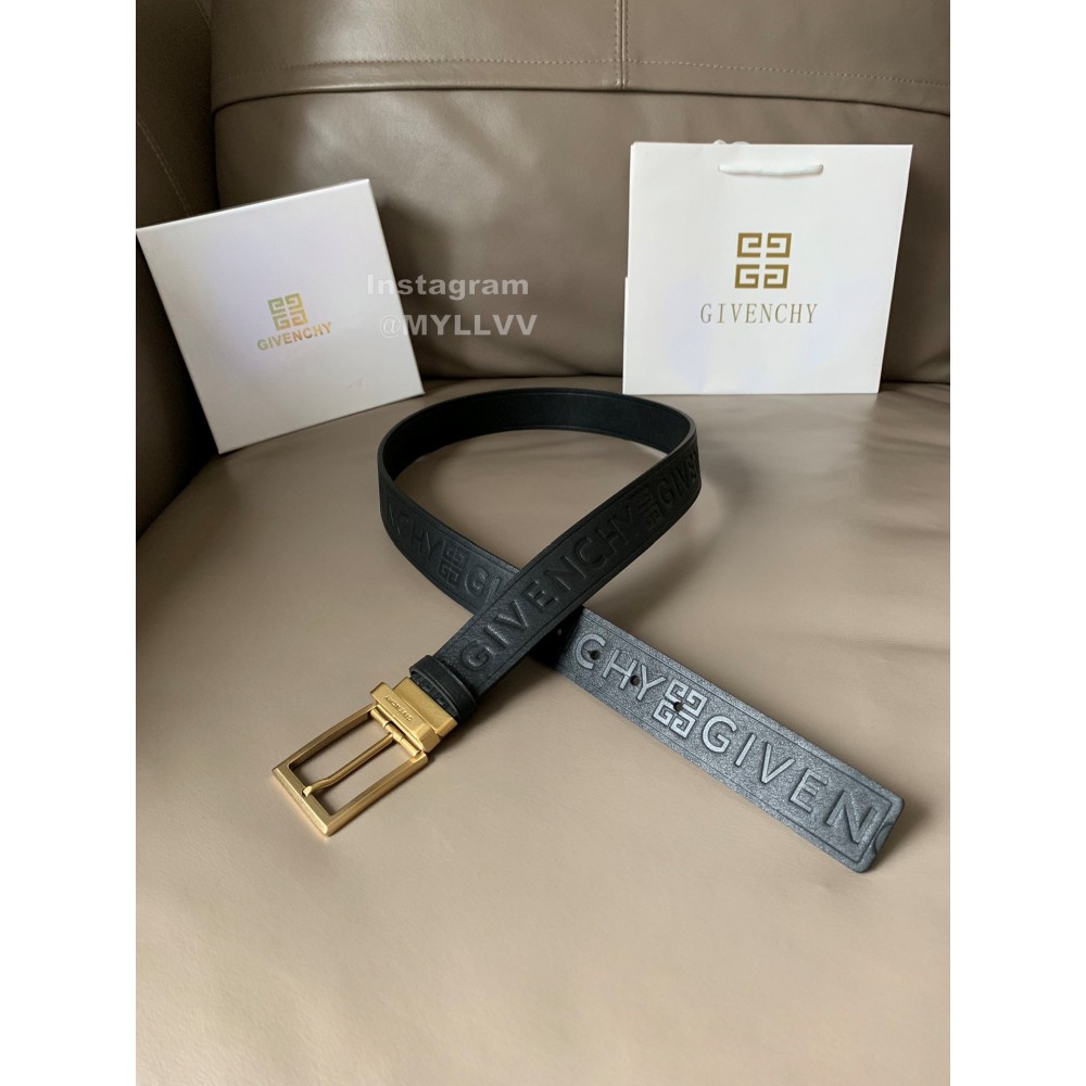 Givenchy Letter Embossed Leather Gold Pin Buckle 34mm Belts