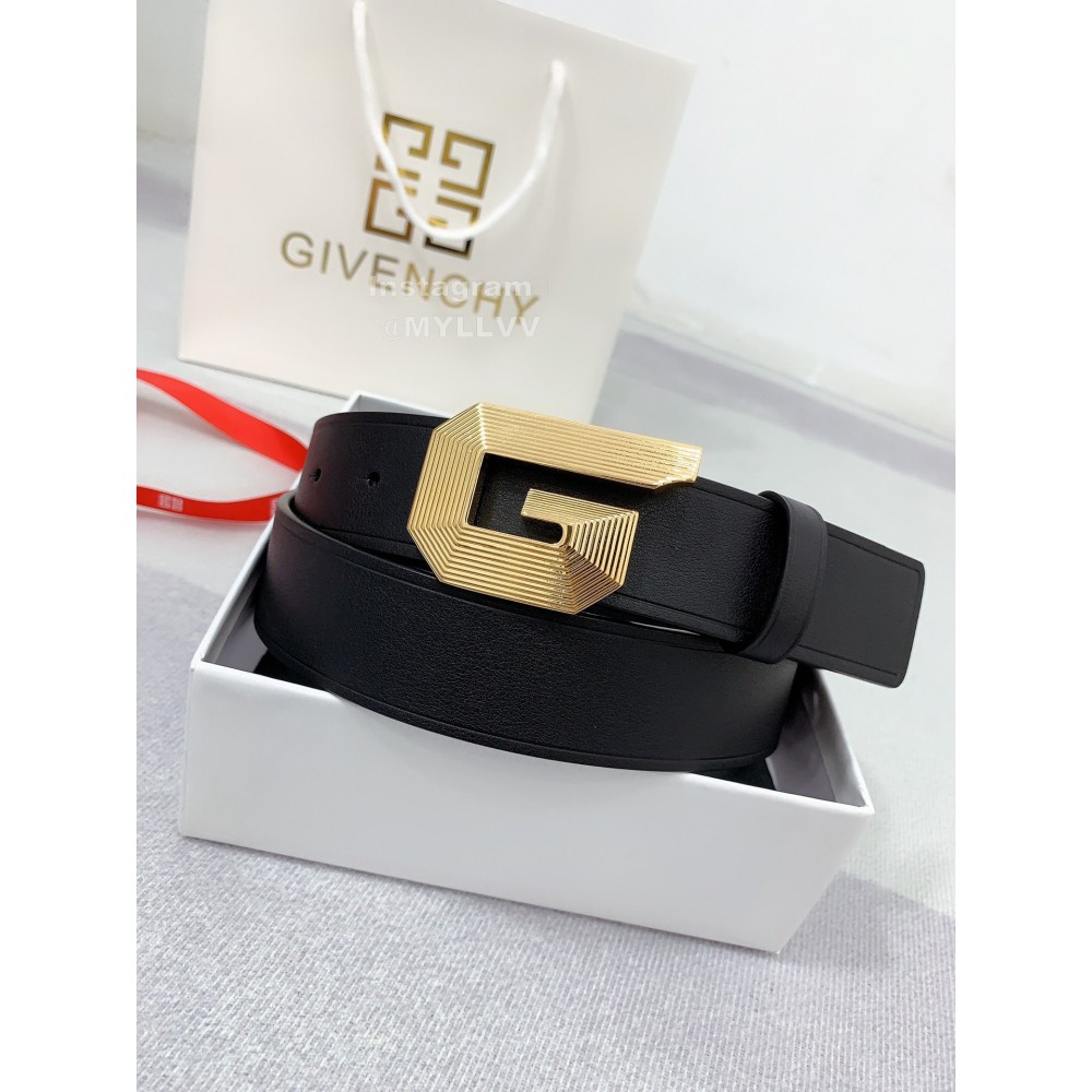 Givenchy Embossed Leather Gold G Whistle Buckle 34mm Belts