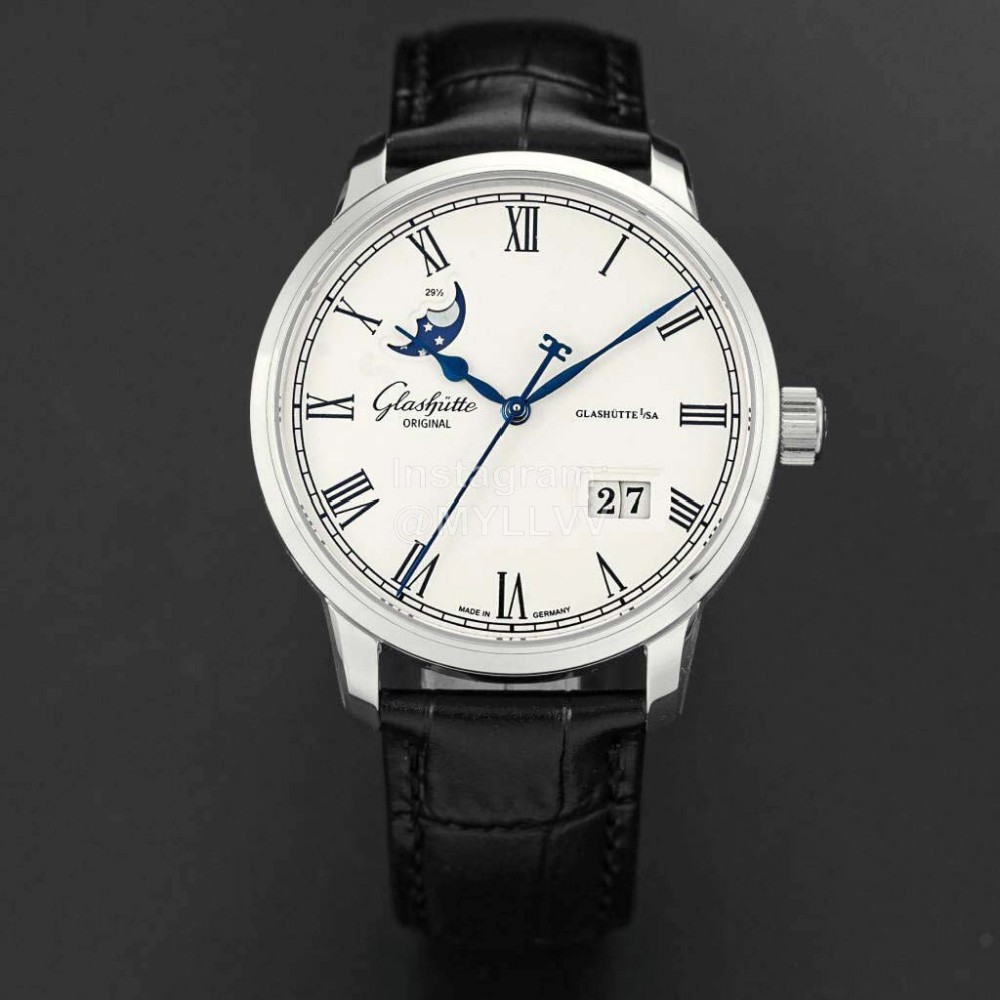 Glashutte Moon Cycles Calendar Roman Numerals Dial Watch