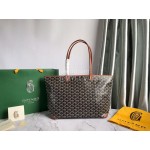 Goyard Large Leather Zipper Shopping Bag For Women Brown