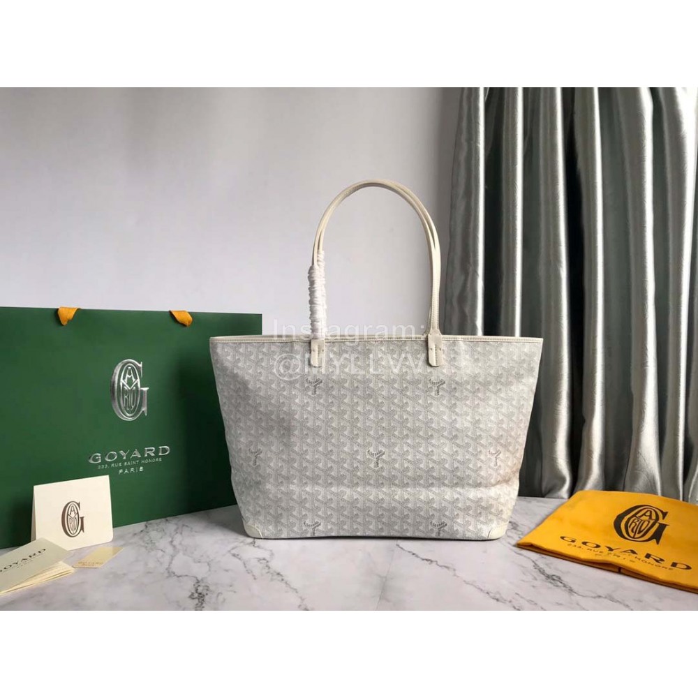 Goyard Large Leather Zipper Shopping Bag For Women White