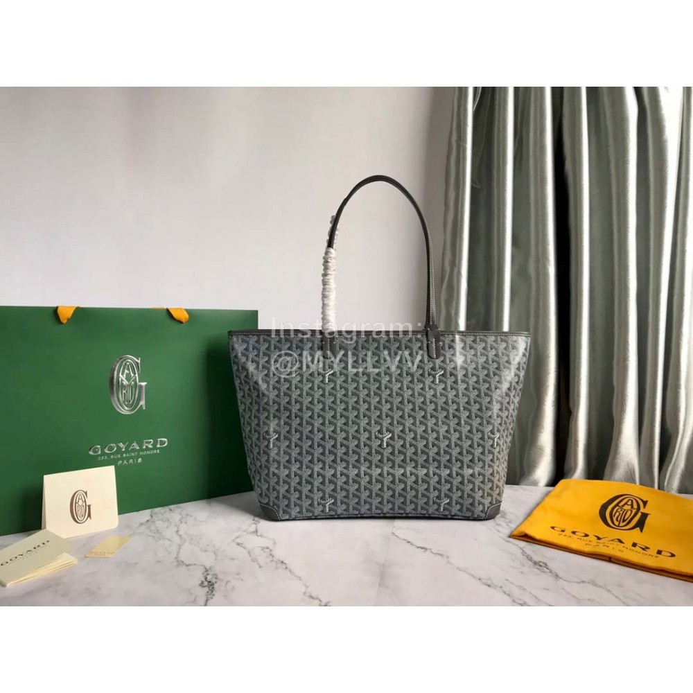 Goyard Large Leather Zipper Shopping Bag For Women Gray