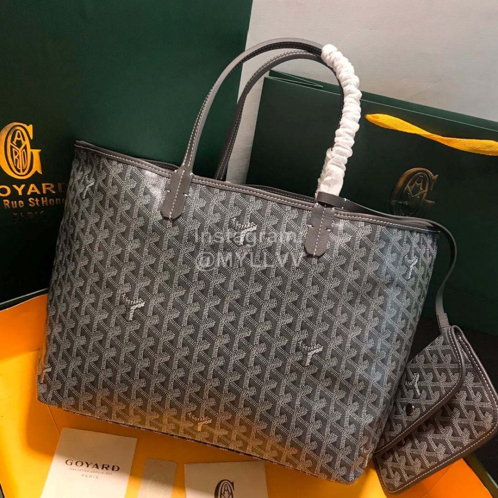 Goyard New Medium Leather Shopping Bag Handbag For Women Dark Gray