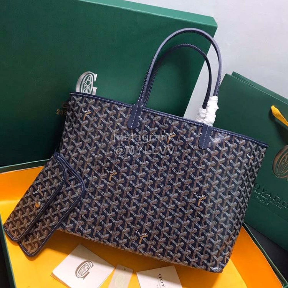 Goyard New Medium Leather Shopping Bag Handbag For Women Navy