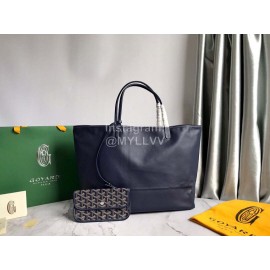 Goyard Large Anjou Leather Shopping Bag Tote Bag For Women 020661 Navy
