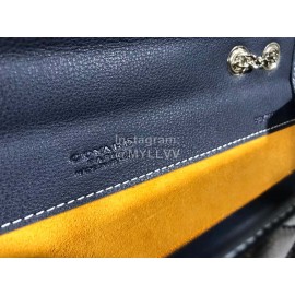 Goyard Alexandre Leather Metal Chain Flap Bag For Women Navy