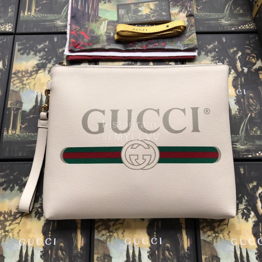 Gucci Tumbled Silk Screen Webbing Clutch White 572770