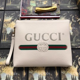Gucci Tumbled Silk Screen Webbing Clutch White 572770